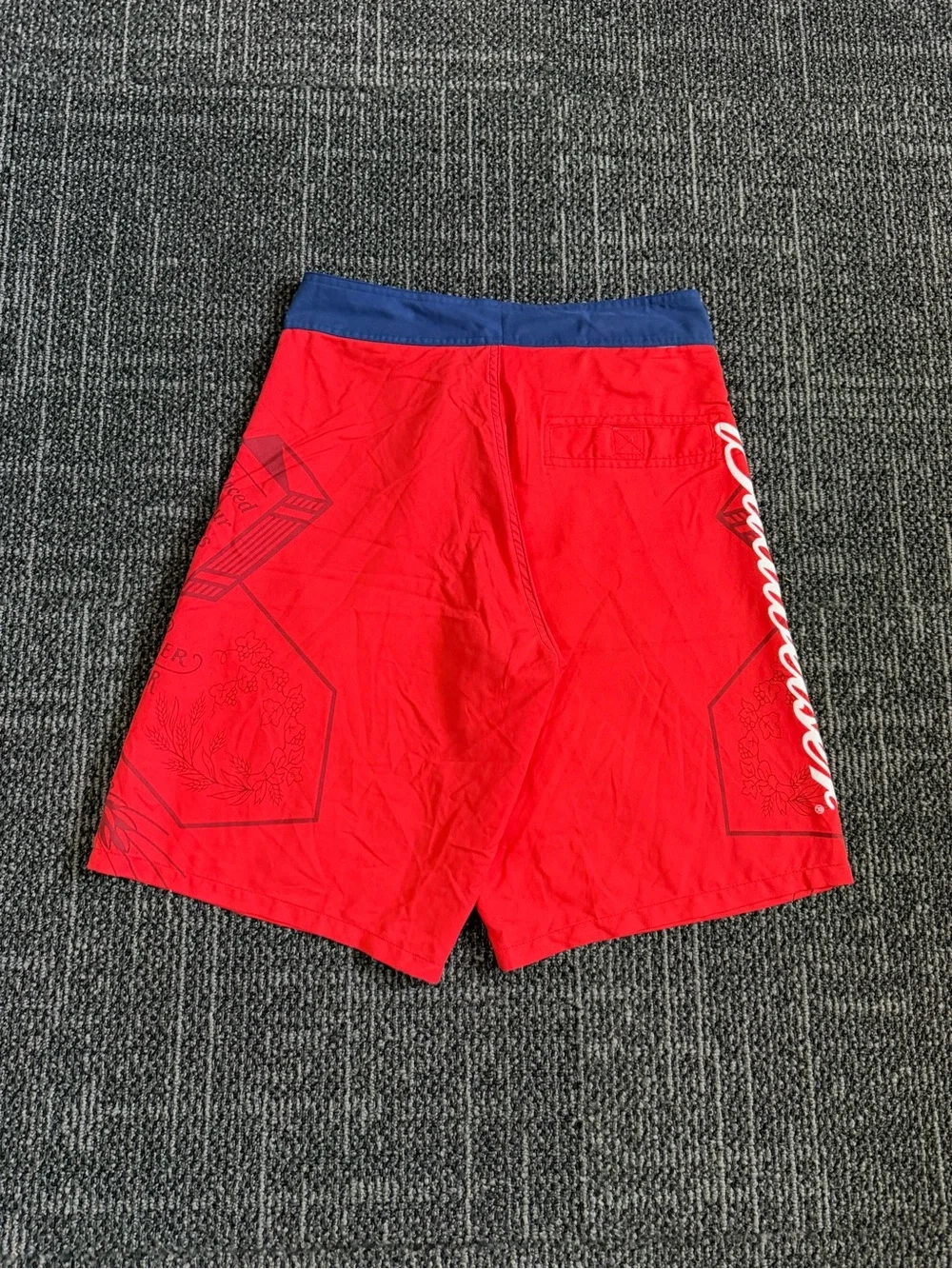 Budweiser Red Swim Trunks with Navy Waistband and White Drawstring Small